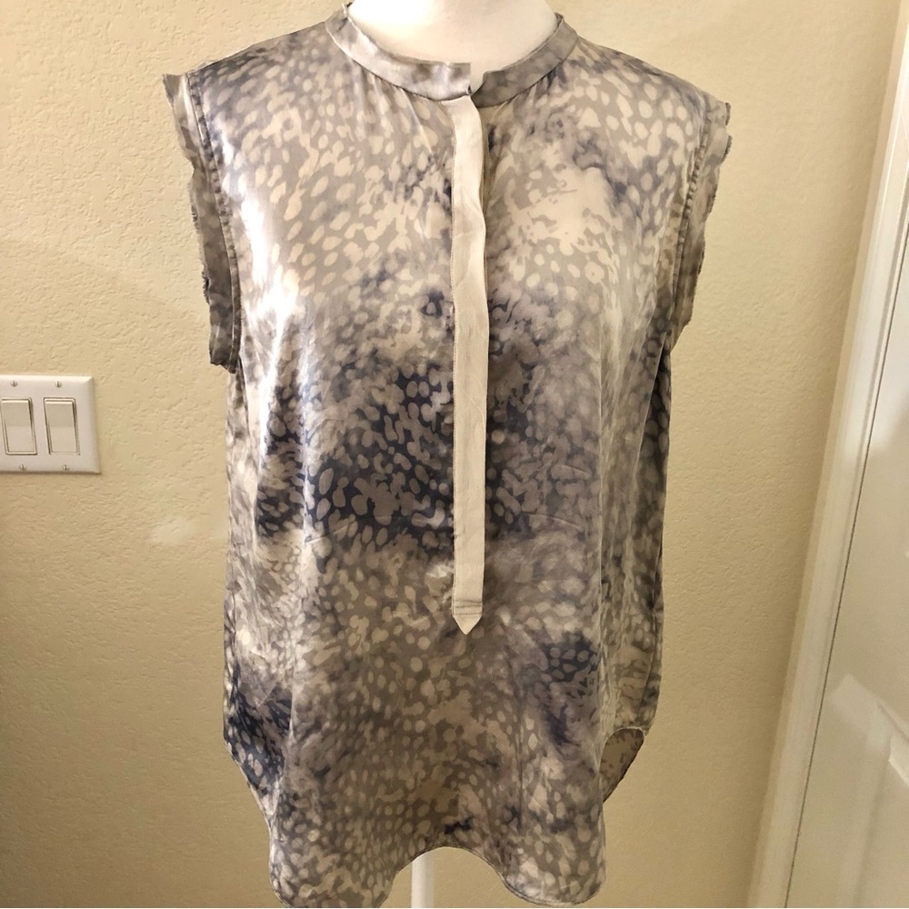 Rebecca Taylor Silk Sleeveless Top in Gray and Cream